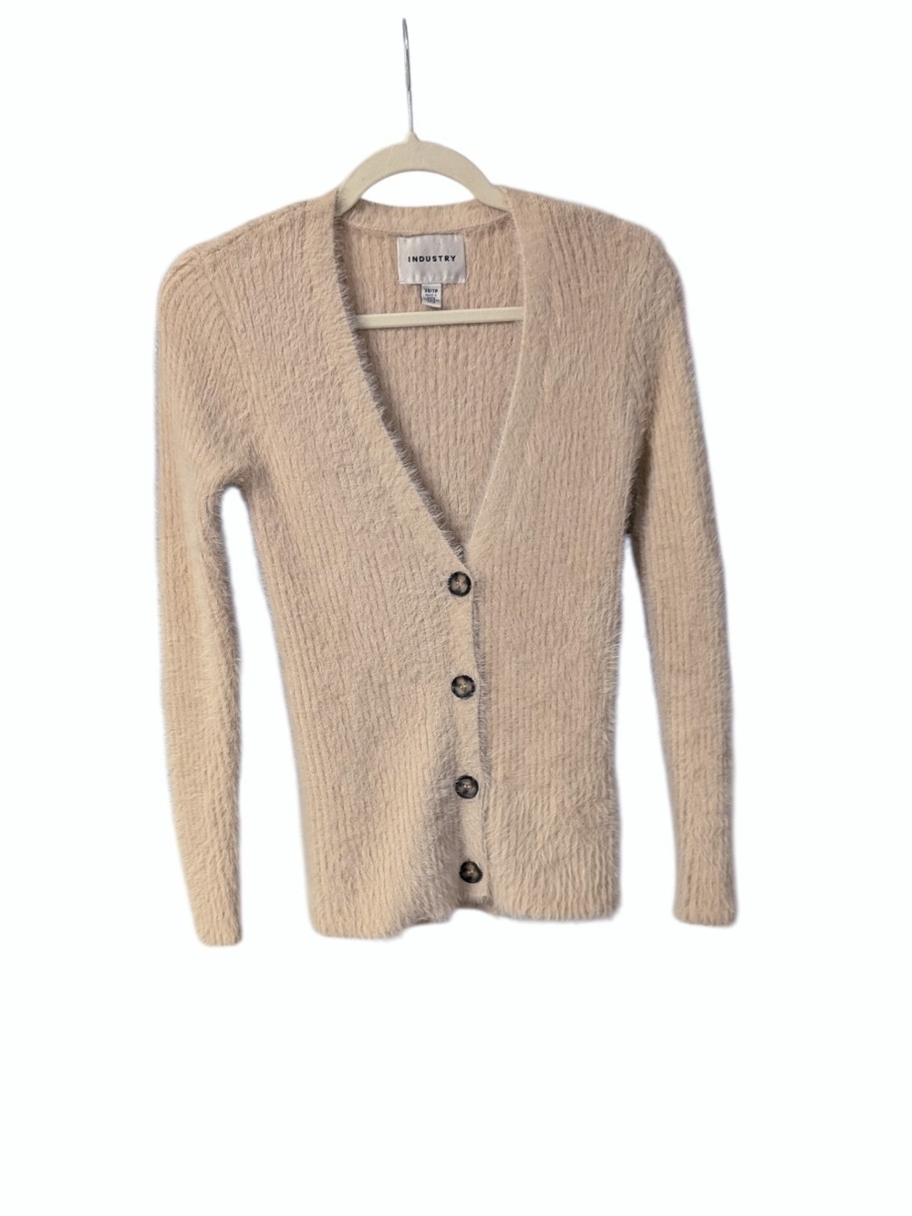 Industry Soft Fuzzy Knit Button Front Cardigan Sweater, Blush Beige, XS